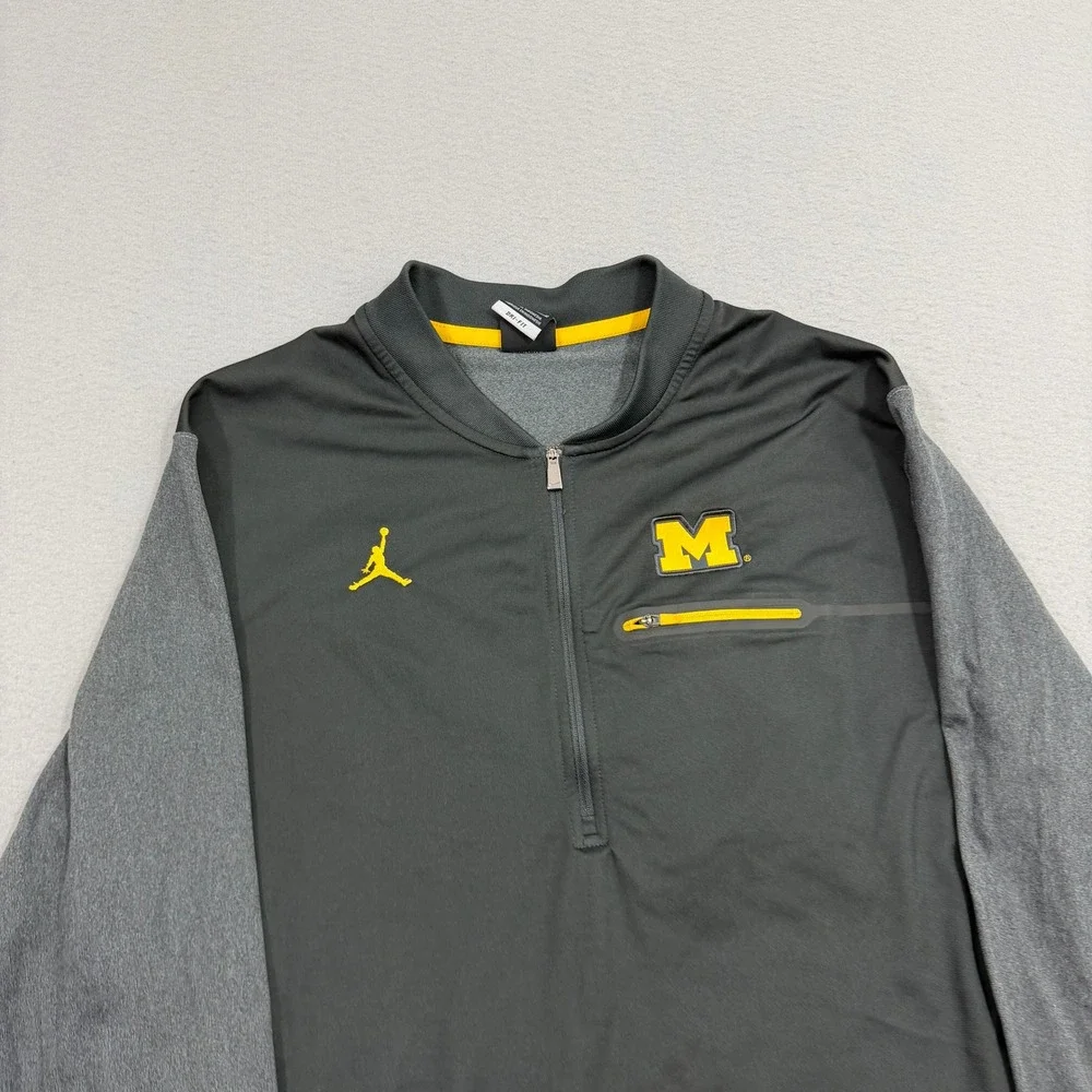 Jordan Pullover Mens Large Gray Michigan Wolverines 1/4 Zip Dri-Fit 34451X-MC7